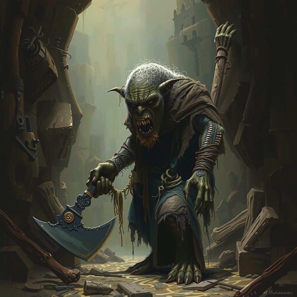 Menacing Troll in Abandoned Mine, Dark Fantasy Art