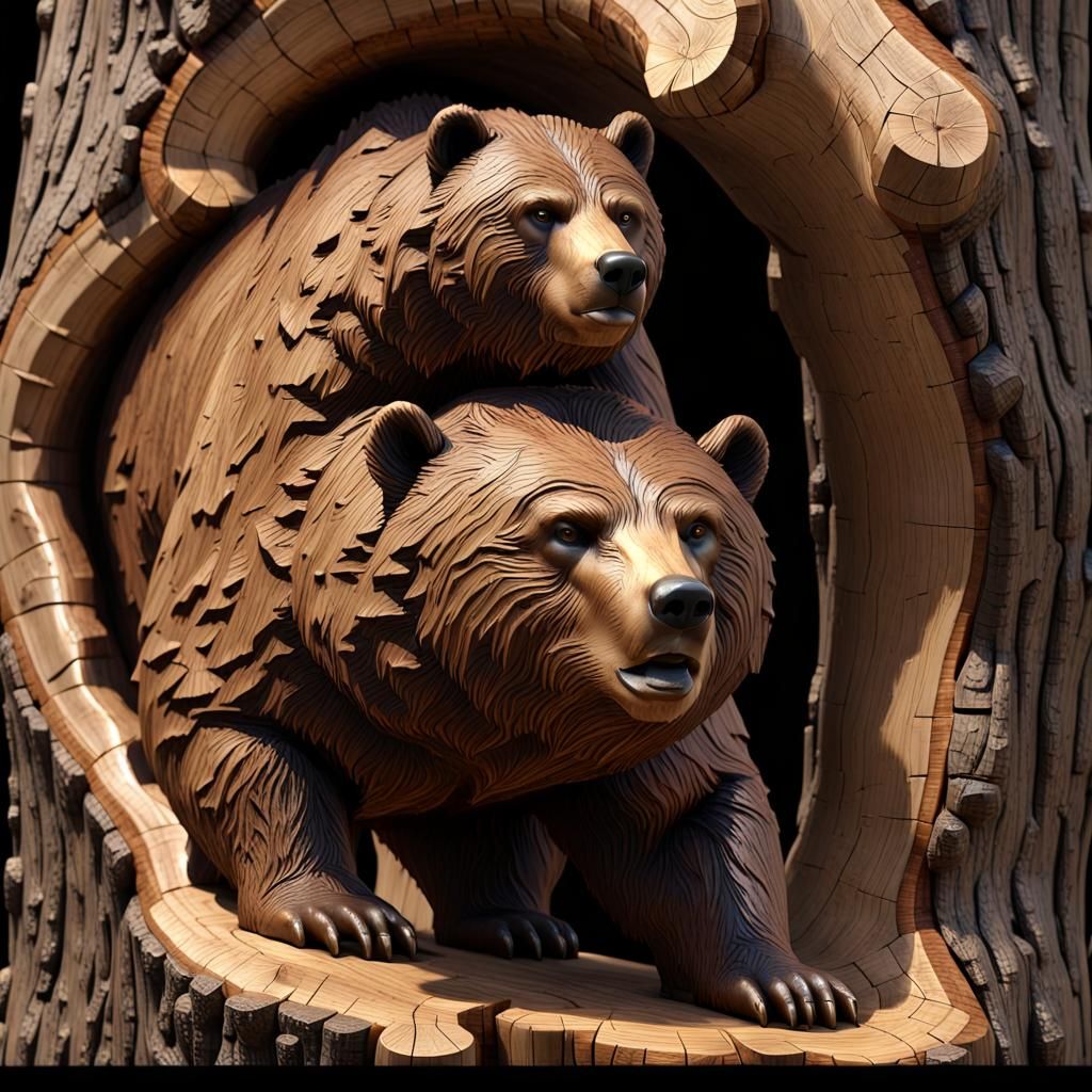 Standing Grizzly bear  carved out walnut log,real detailed  ...
