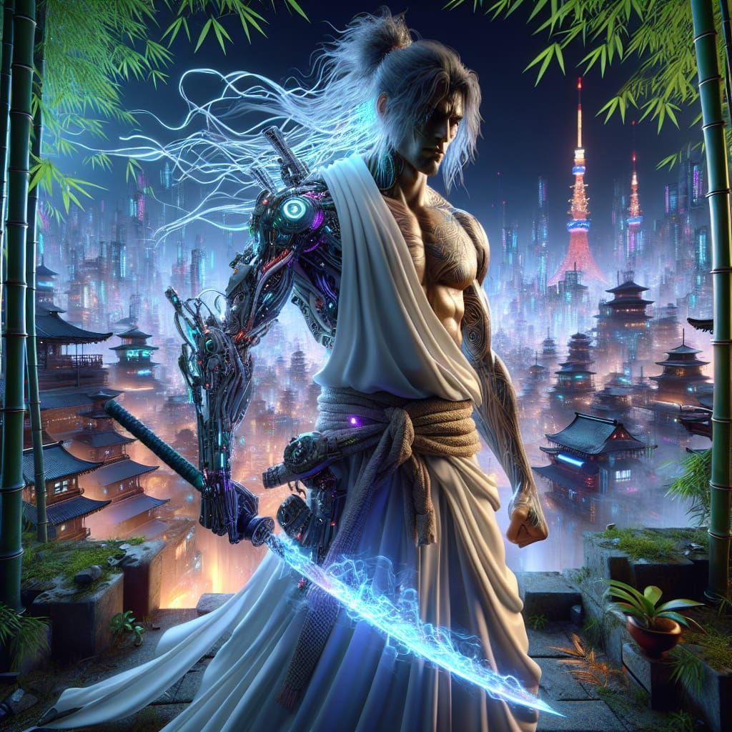 Cybernetic Air Ninja in Futuristic Tokyo