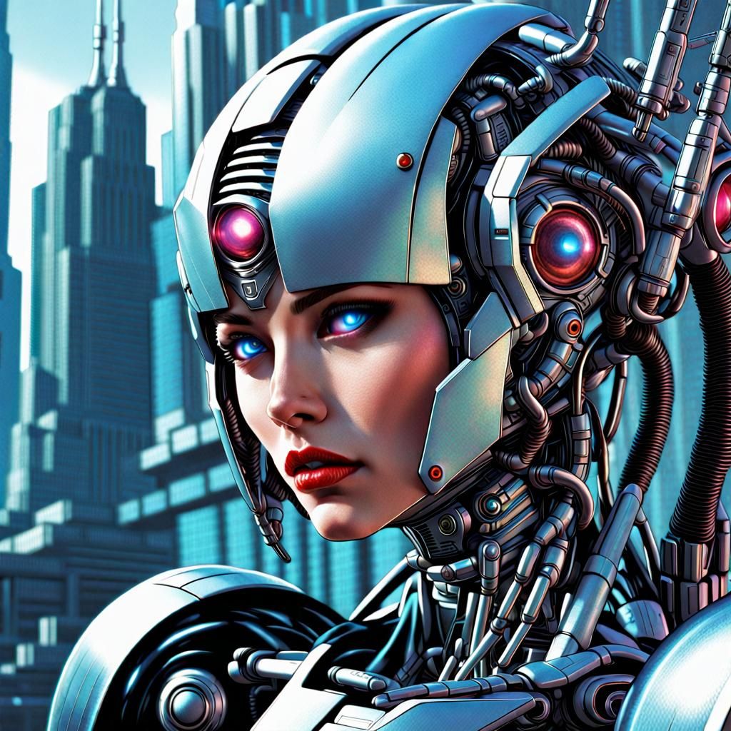 Futuristic Robot Woman on Sci-Fi Magazine Cover