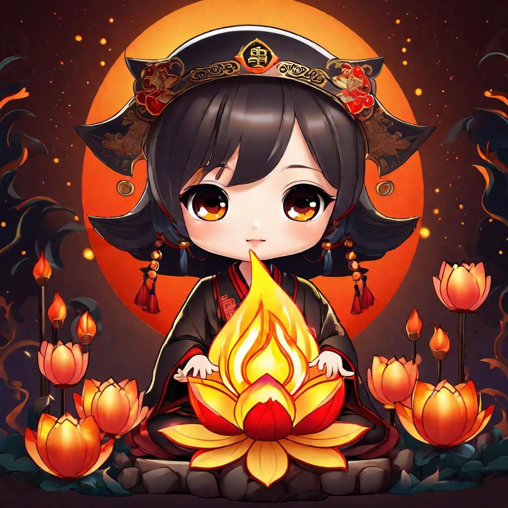 Chibi Kawaii Fire Lotus in Anime Style