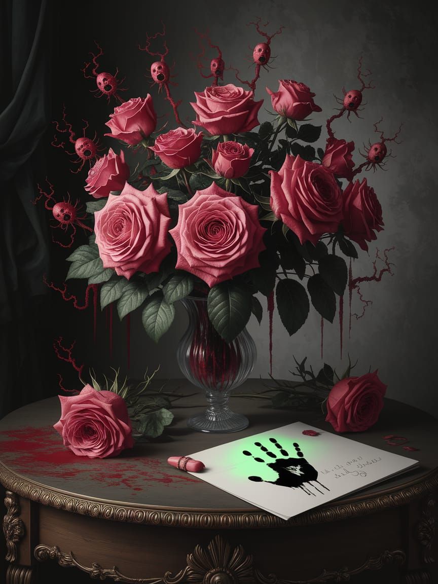 Haunted Valentine Roses Bleeding Crimson Mist