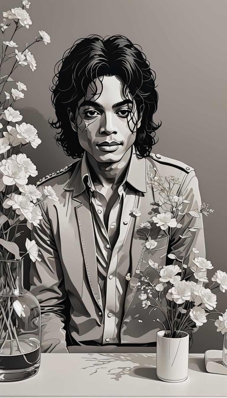 A vector-style artwork of a minimal line art portrait of Mic...