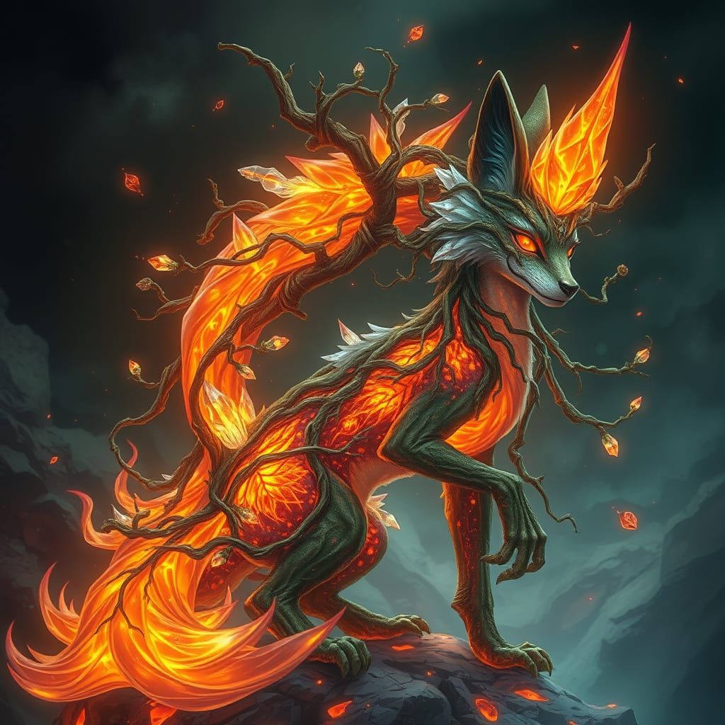 Mystical Creature of Vines, Crystals, and Lava