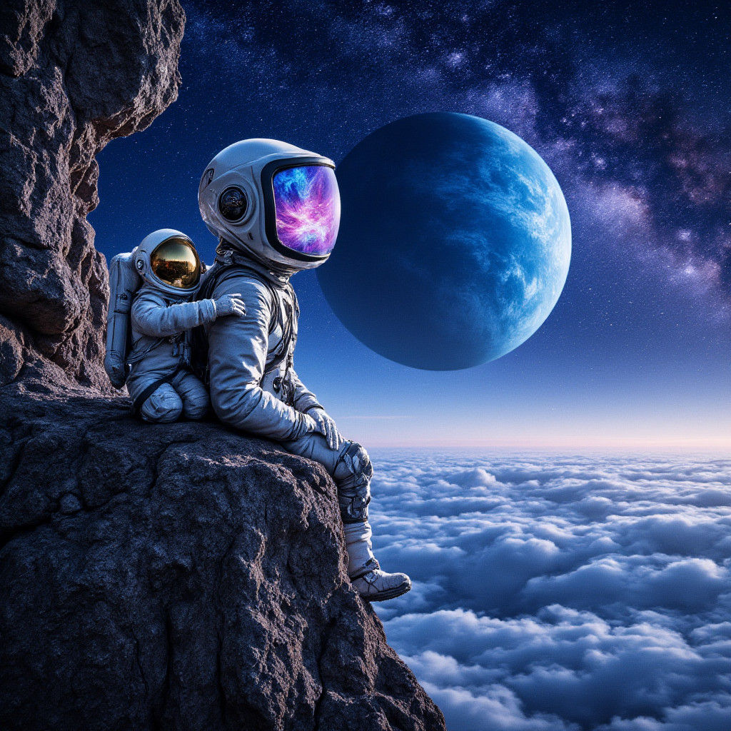 Retro TV Head Gazing at Starry Cosmos