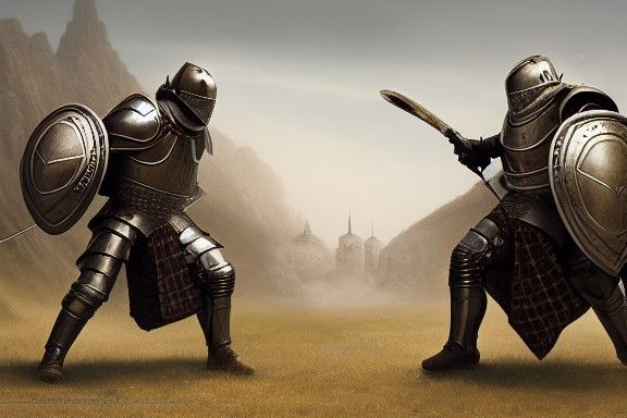 Armored Knights Battle in Hyperdetailed Photorealism