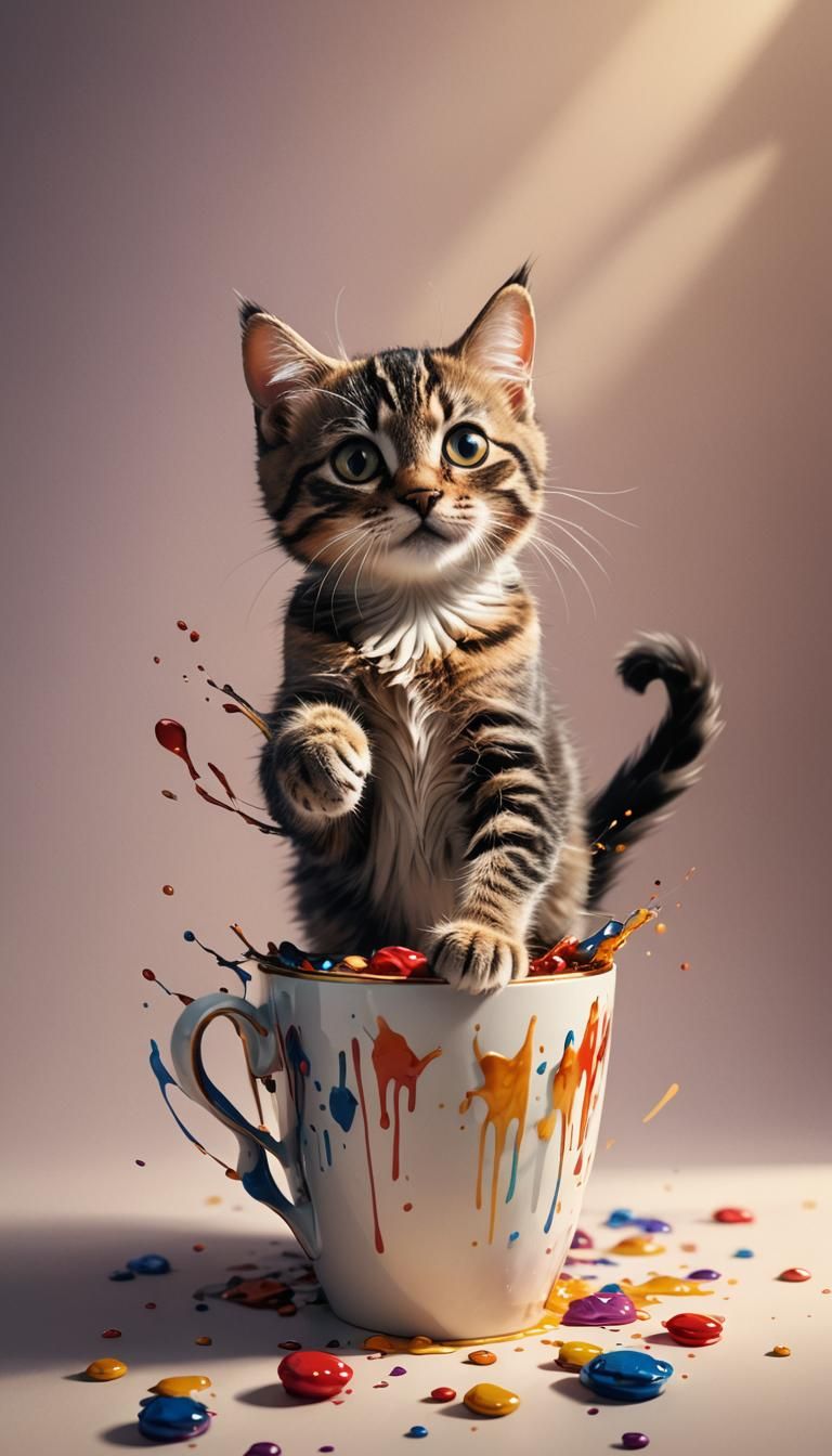 Hyperrealistic Kitten in Teacup Concept Art