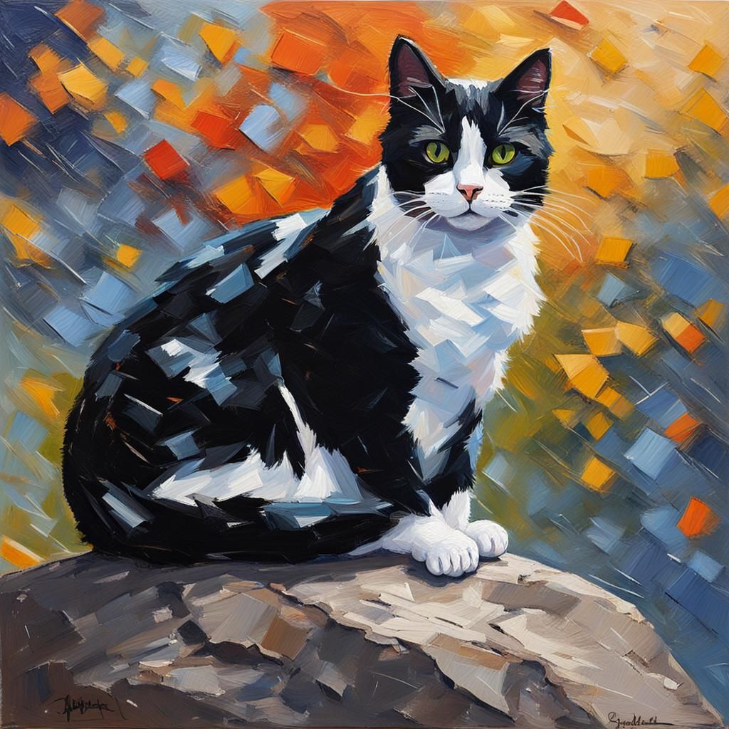 Proud Cat Portrait with Palette Knife Effect