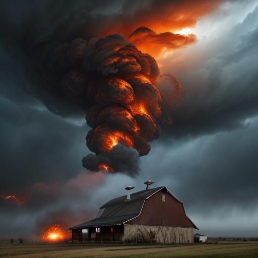 Fiery Tornado Destroys Kansas Farm in Digital Painting