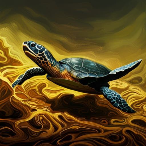 Hyperrealistic Turtle Funeral in Splash Art Style