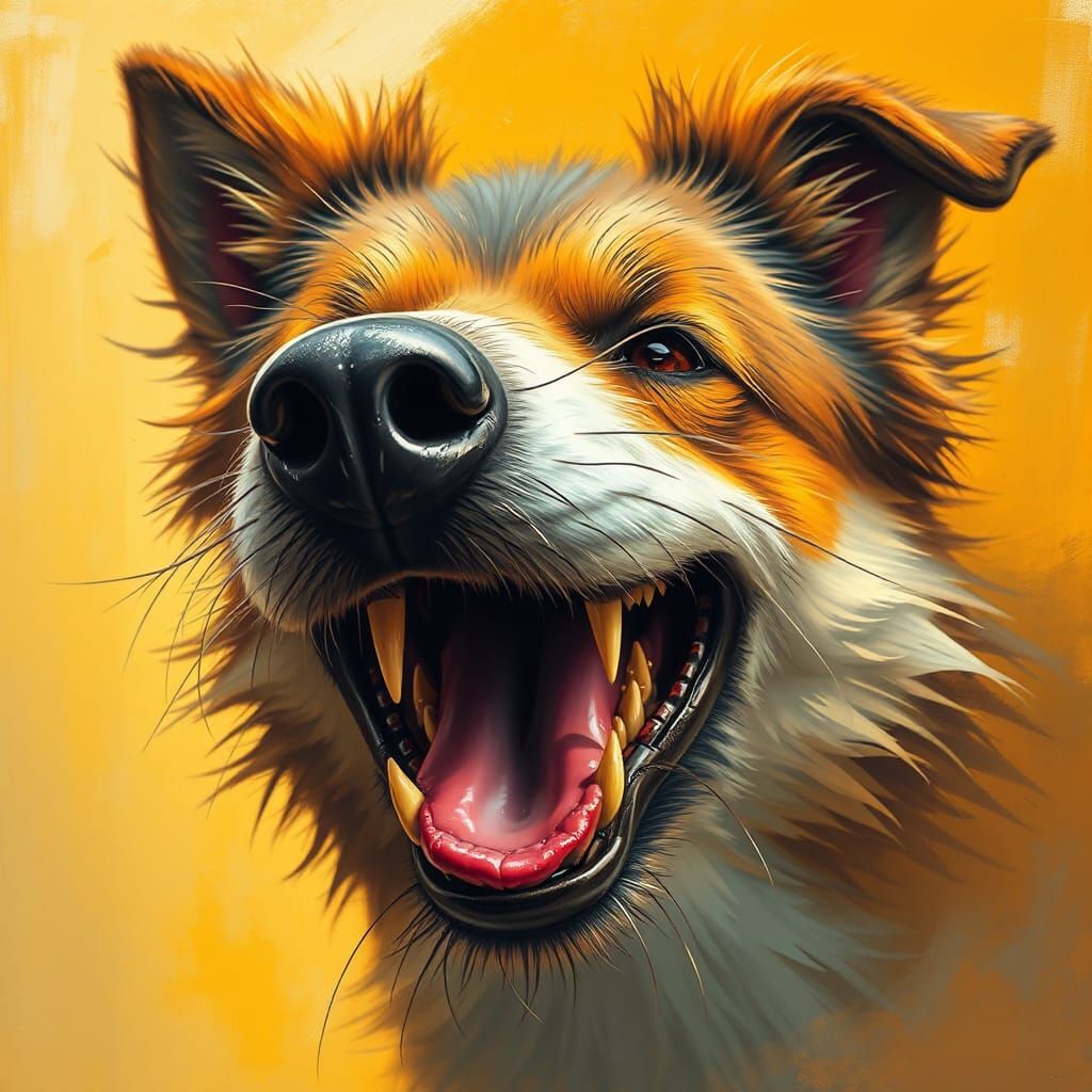 Energetic Canine Bark: Futuristic Realism with Vibrant Color...