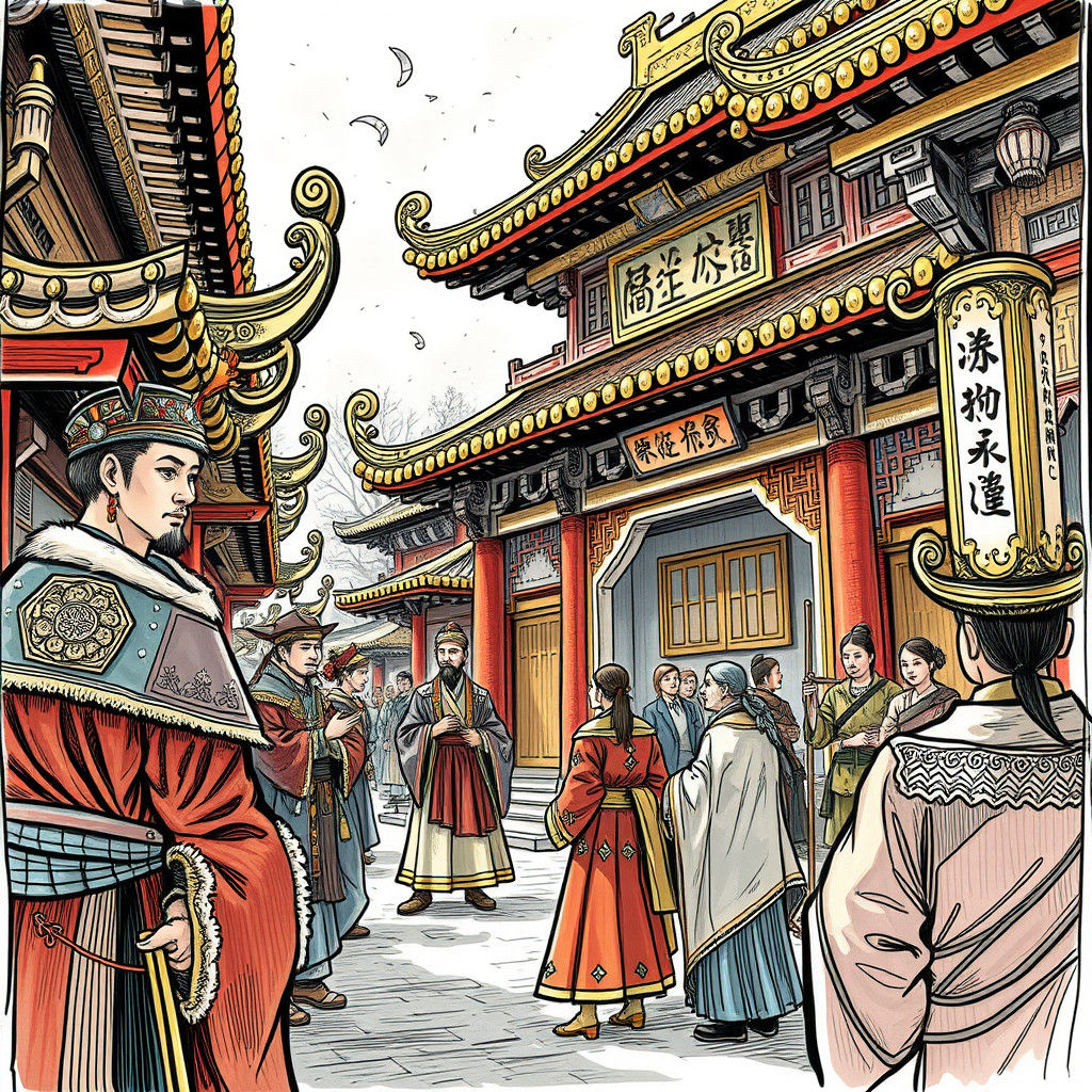 Chinese Feudal Kingdom in Doodle Sketch Style