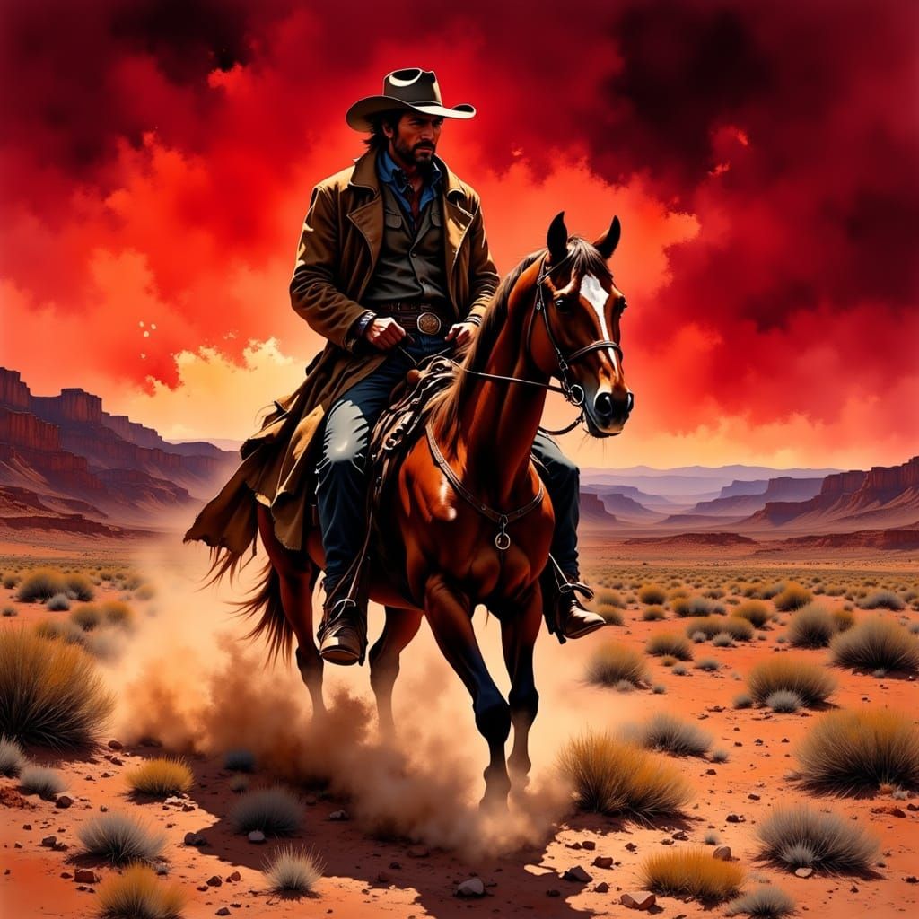 Dramatic Desert Cowboy Ride in Dark, Gritty Style