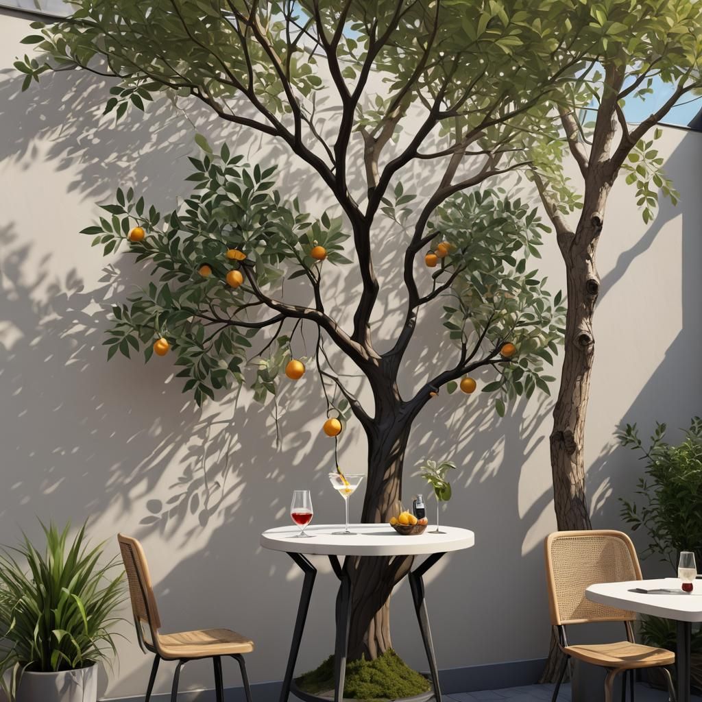 Bar Terrace Mural with Martini, Anime Style