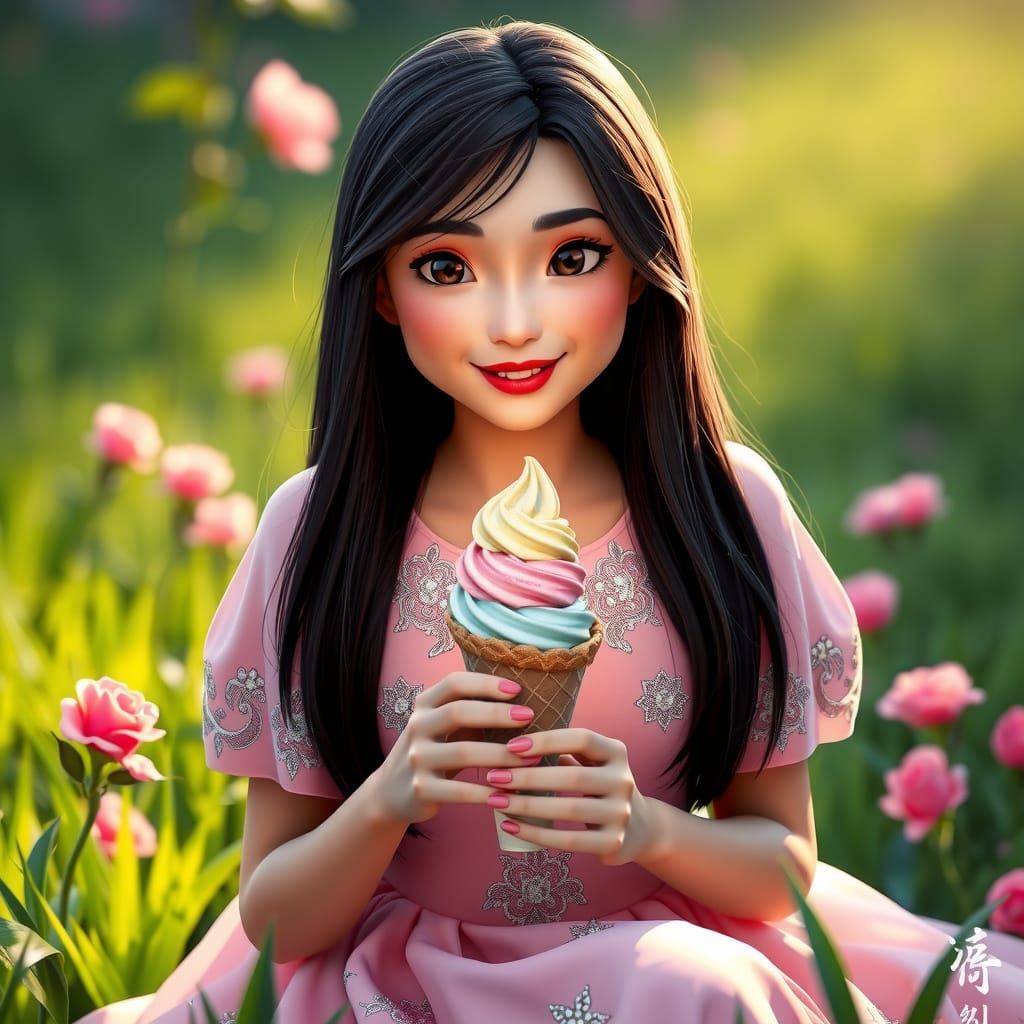 Mulan Portrait with Ice Cream, Digital Art