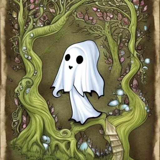 Adorable Ghost in Enchanted Fantasy Forest
