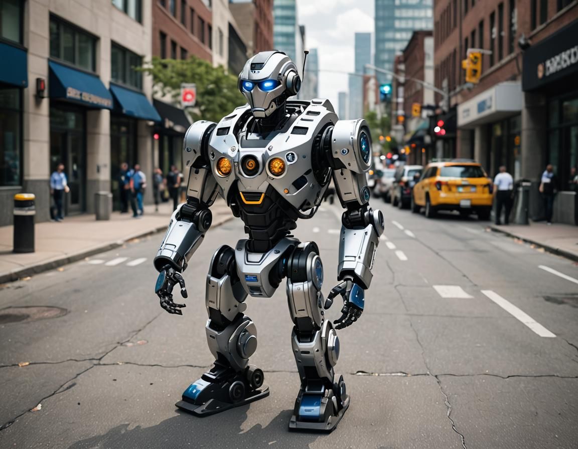 Anime Police Robot with Metallic Frame