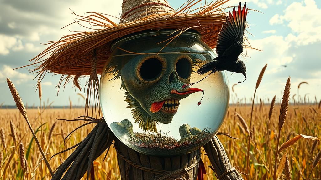 Surreal Scarecrow with Anglerfish Lure, Metallic Crow