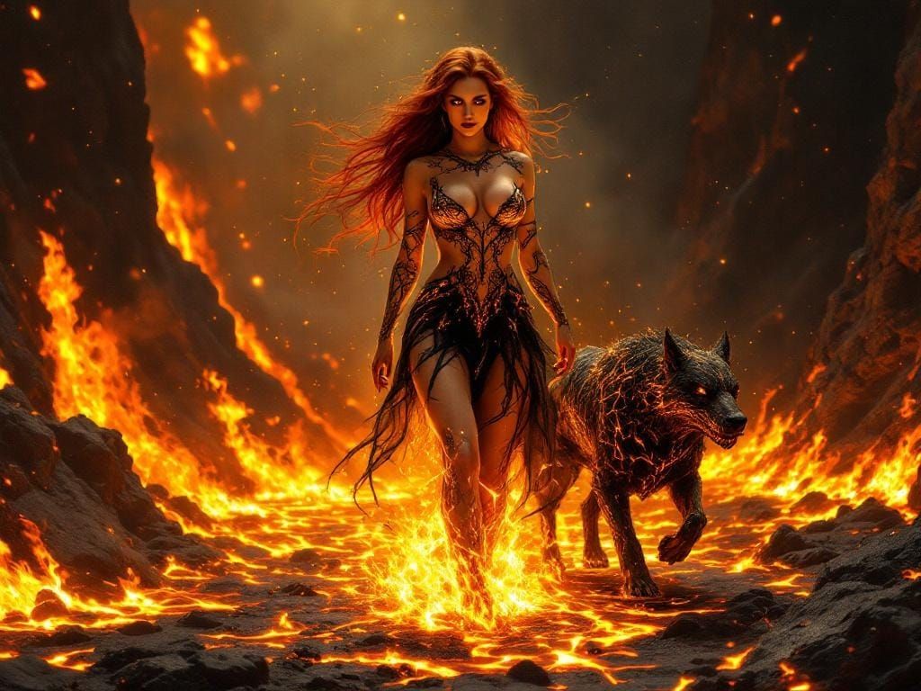 Voluptuous Fire Maiden Emerges in Volcanic Horror Style