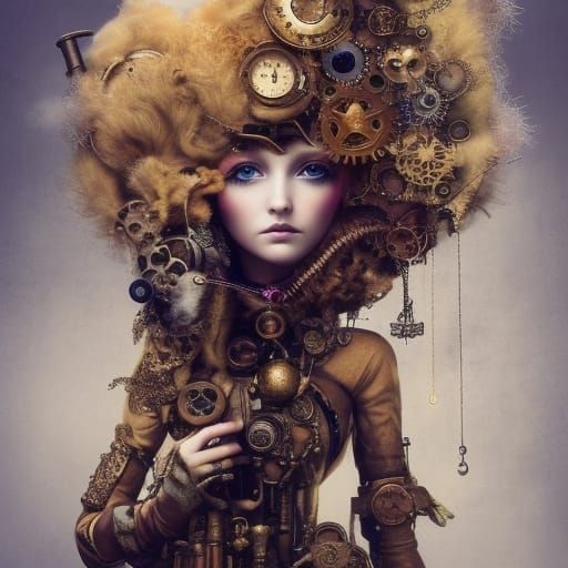 Steampunk GoldenDoodle Girl Fantasycore Artwork