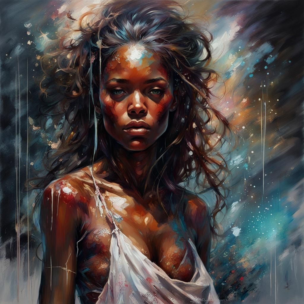 Cosmic Dark Fantasy Woman, Detailed Digital Art