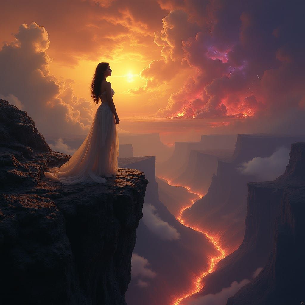 Serene Woman Contemplates Hell's Majestic Display