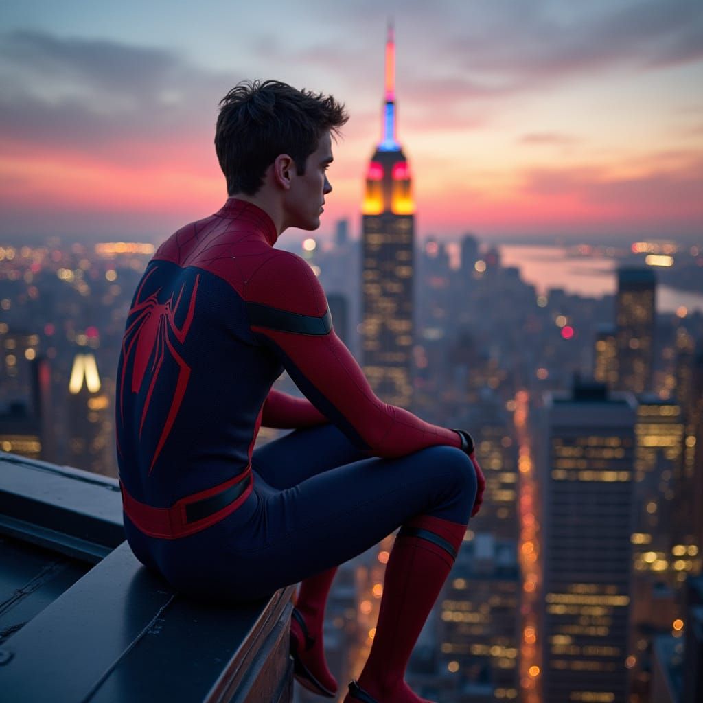 Spiderman on Freedom Tower Rooftop, Digital Art