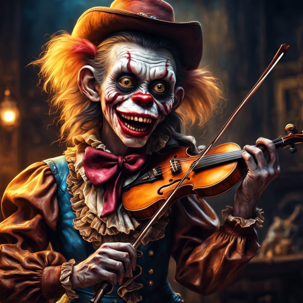 Zombie Monkey Clown Country Singer in Oil Painting Style