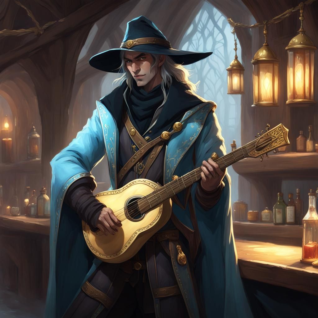 Half-Elf Bard with Glowing Rapier and Lute