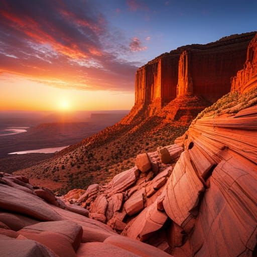 Amber Sunset Over Dogon Desert Landscape