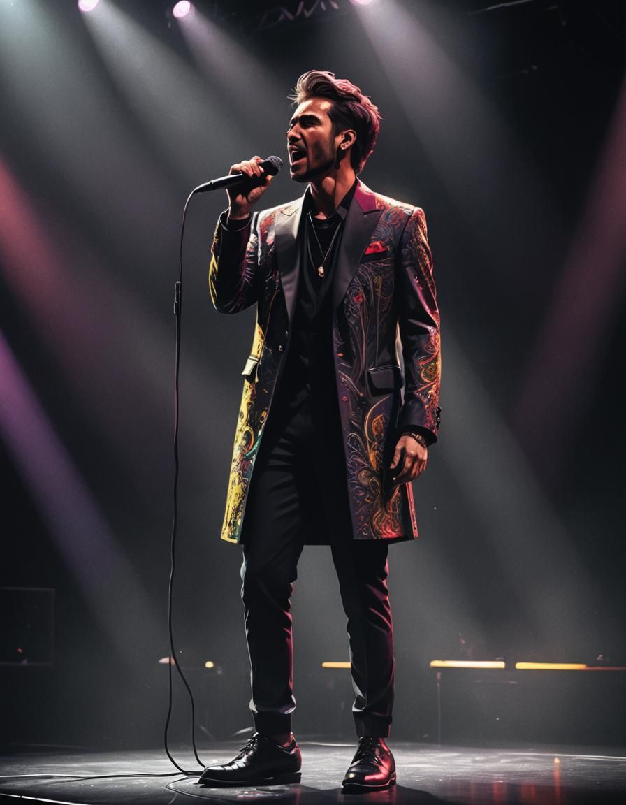 Singer on Stage in Minimalist Digital Art