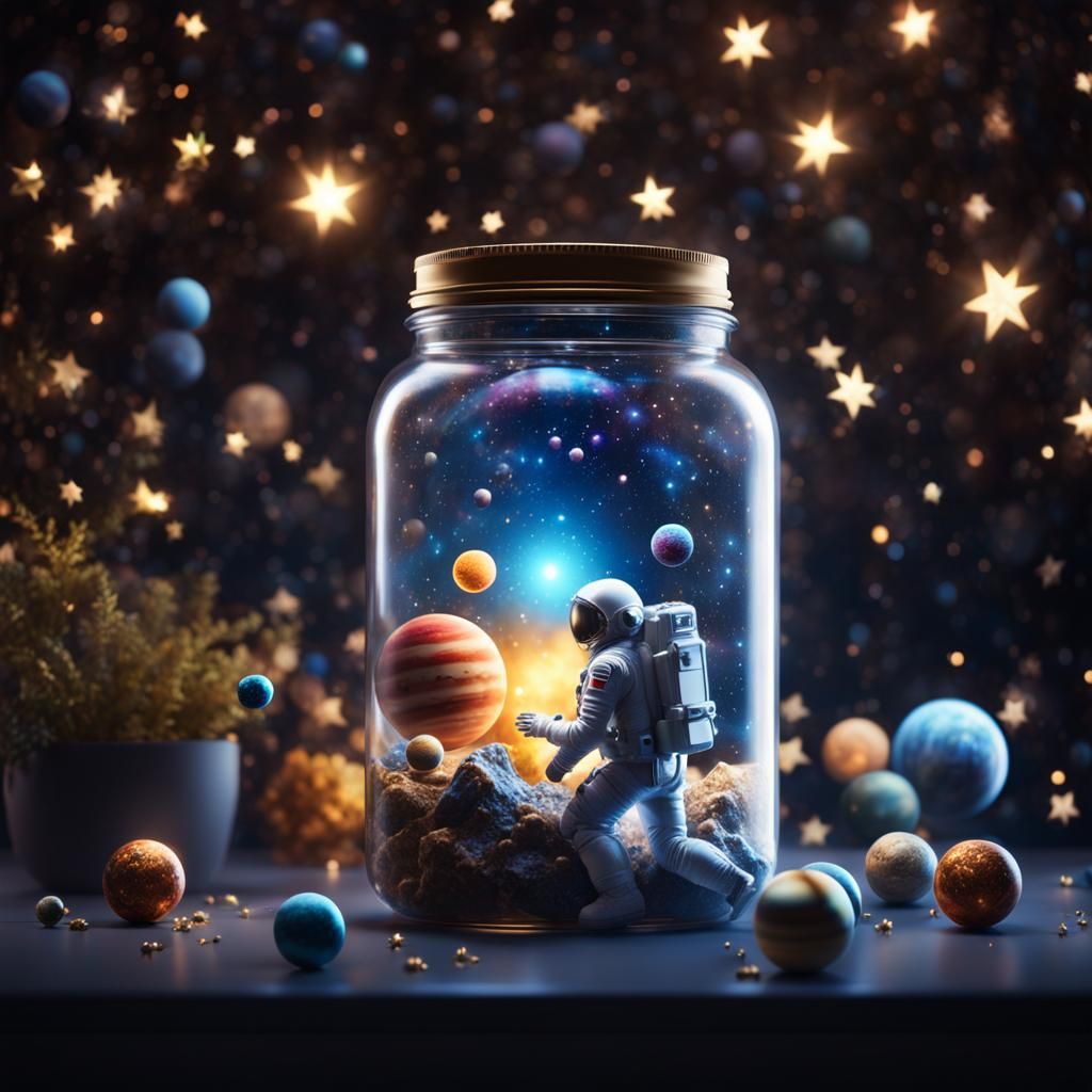 Astronaut Collecting Stars in a Jar