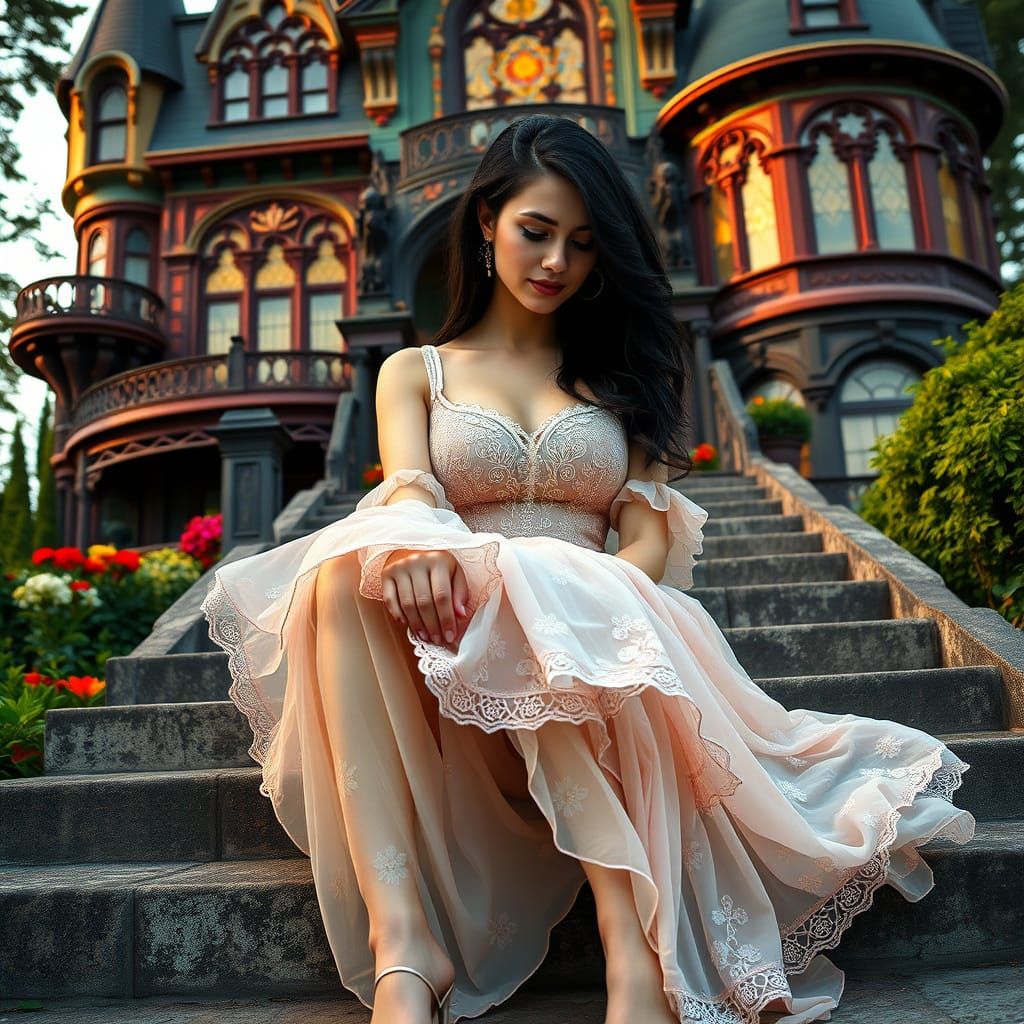 Ethereal Victorian Goddess Basks in Golden Light