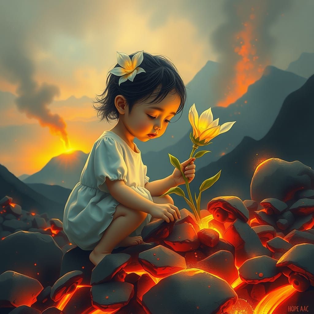 Child of Hope Blooms in Volcanic Landscape