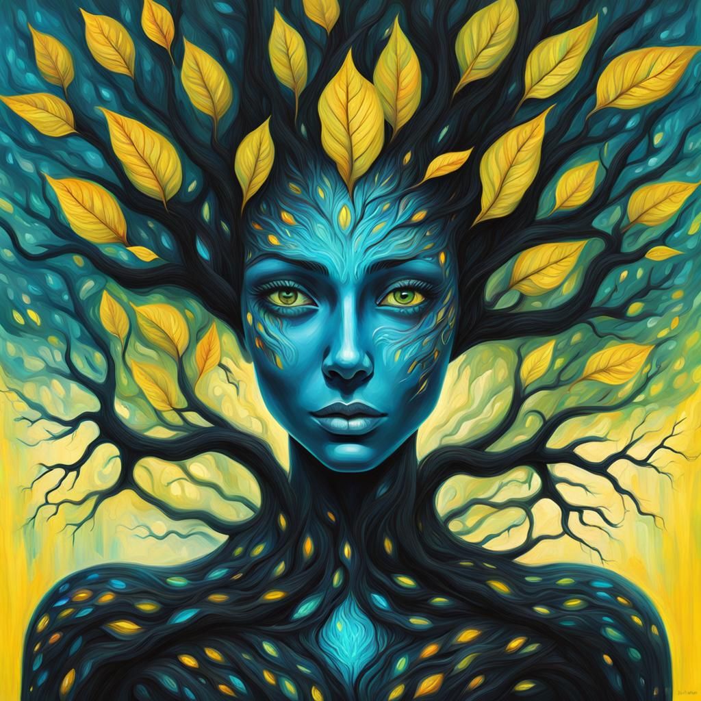 Bioluminescent Humanoid Tree in Fantasy Expressionism