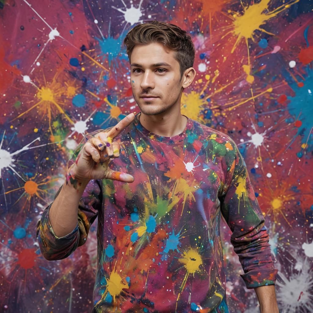 Confident Artist Proudly Presents Colorful Splash Art