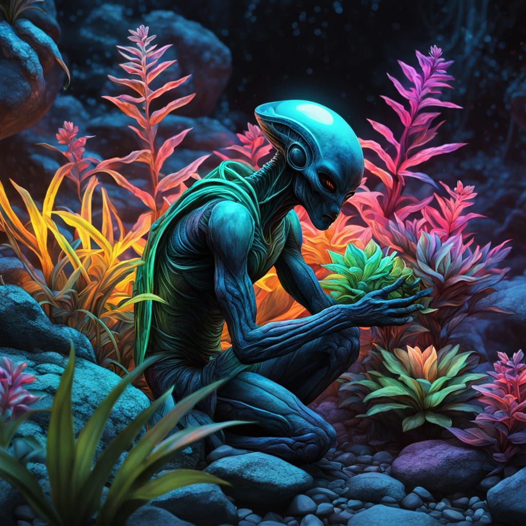 Neon Noir: Alien Flora in a Sci-Fi Rockery