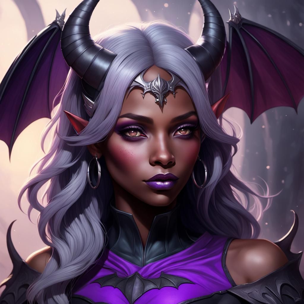 Gothic Demoness Portrait with Bat Wings
