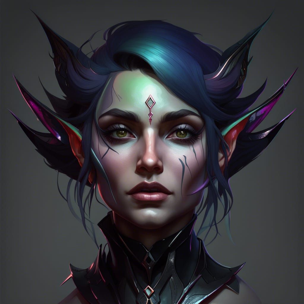 Goth Elf Portrait in Hyperdetailed Digital Art