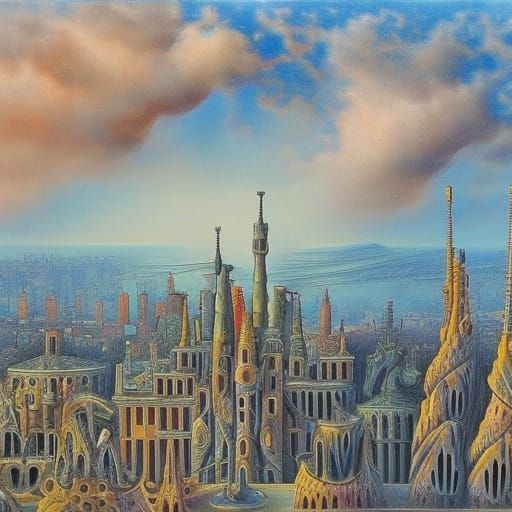 Fantasy Sky City Inspired by Gaudi