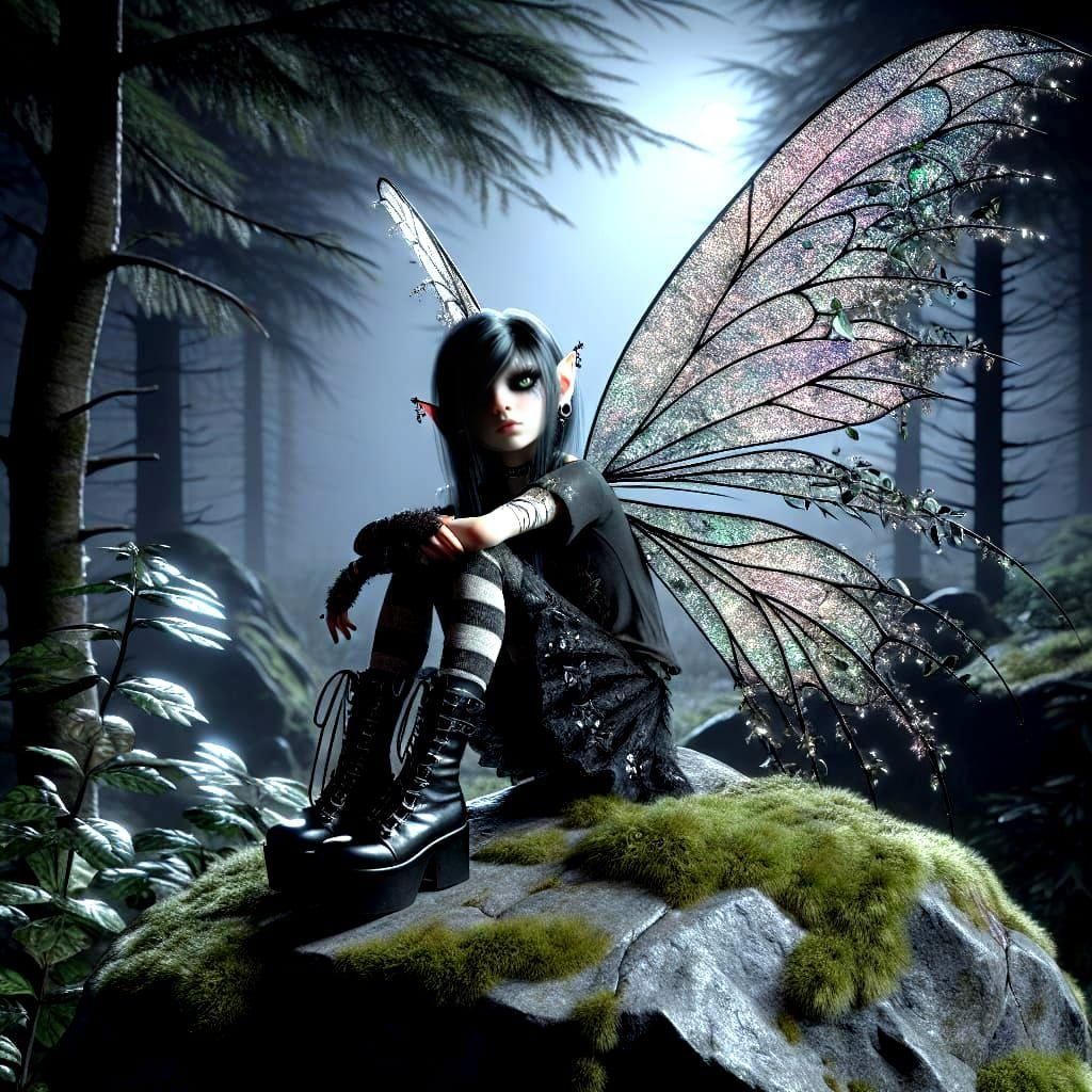Grunge Emo Fairy in Moonlight