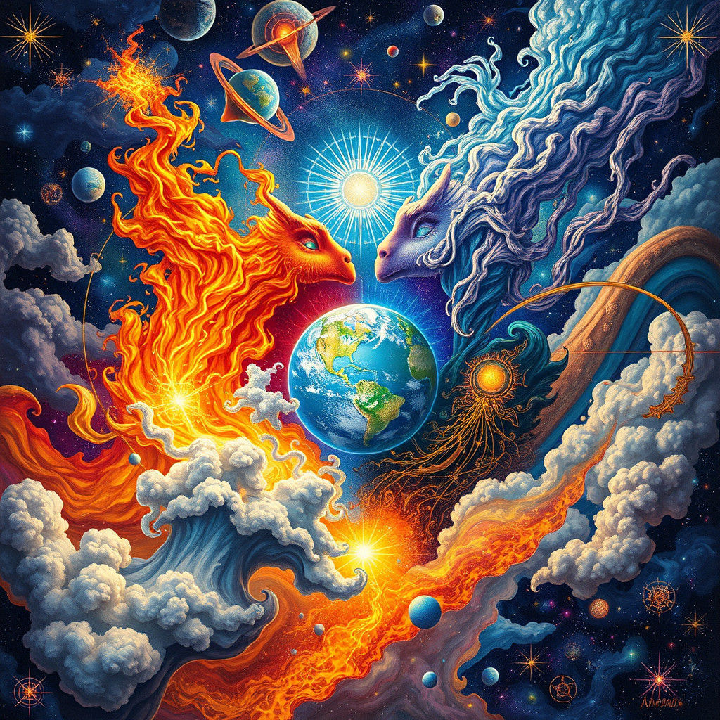 Cosmic Dance of the Four Elements in Astral Art