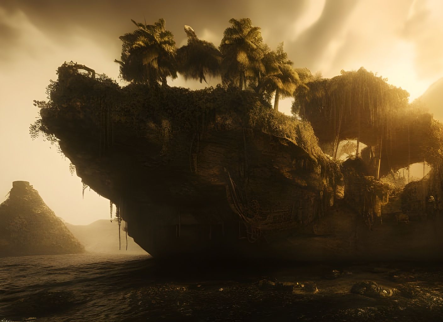 Ominous Ancient Pirate Cave Entrance in Photorealistic Style