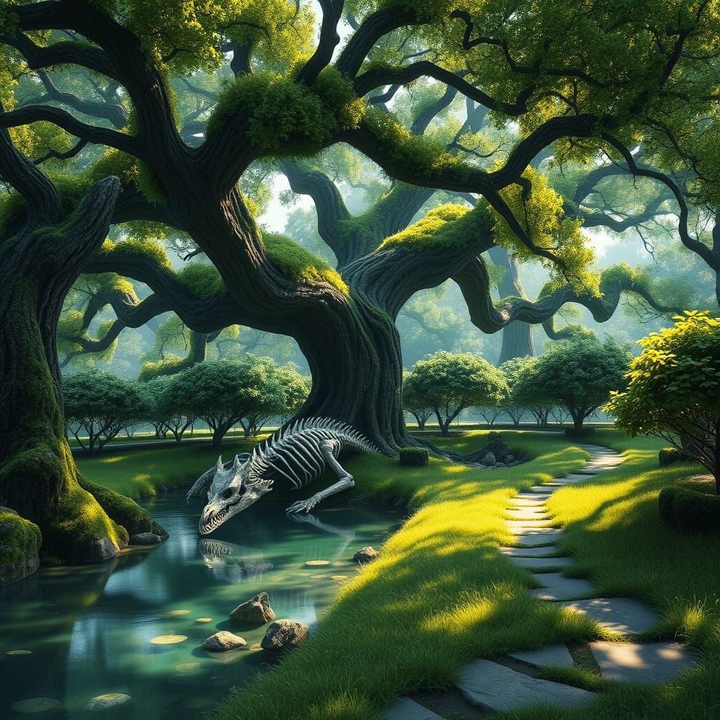 Ancient Oak Sanctuary with Dragon's Remains