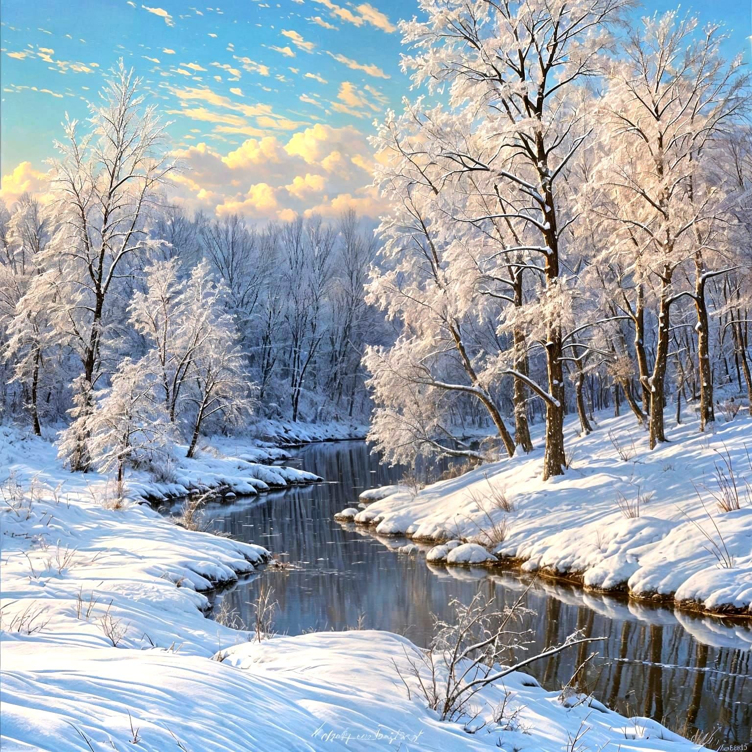 Winter Landscape Painting in a Masterful Style