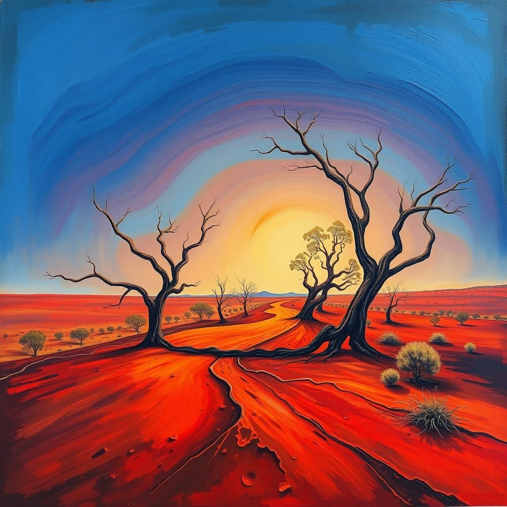 Surreal Red Earth Landscape in Thick Oil Brushstrokes