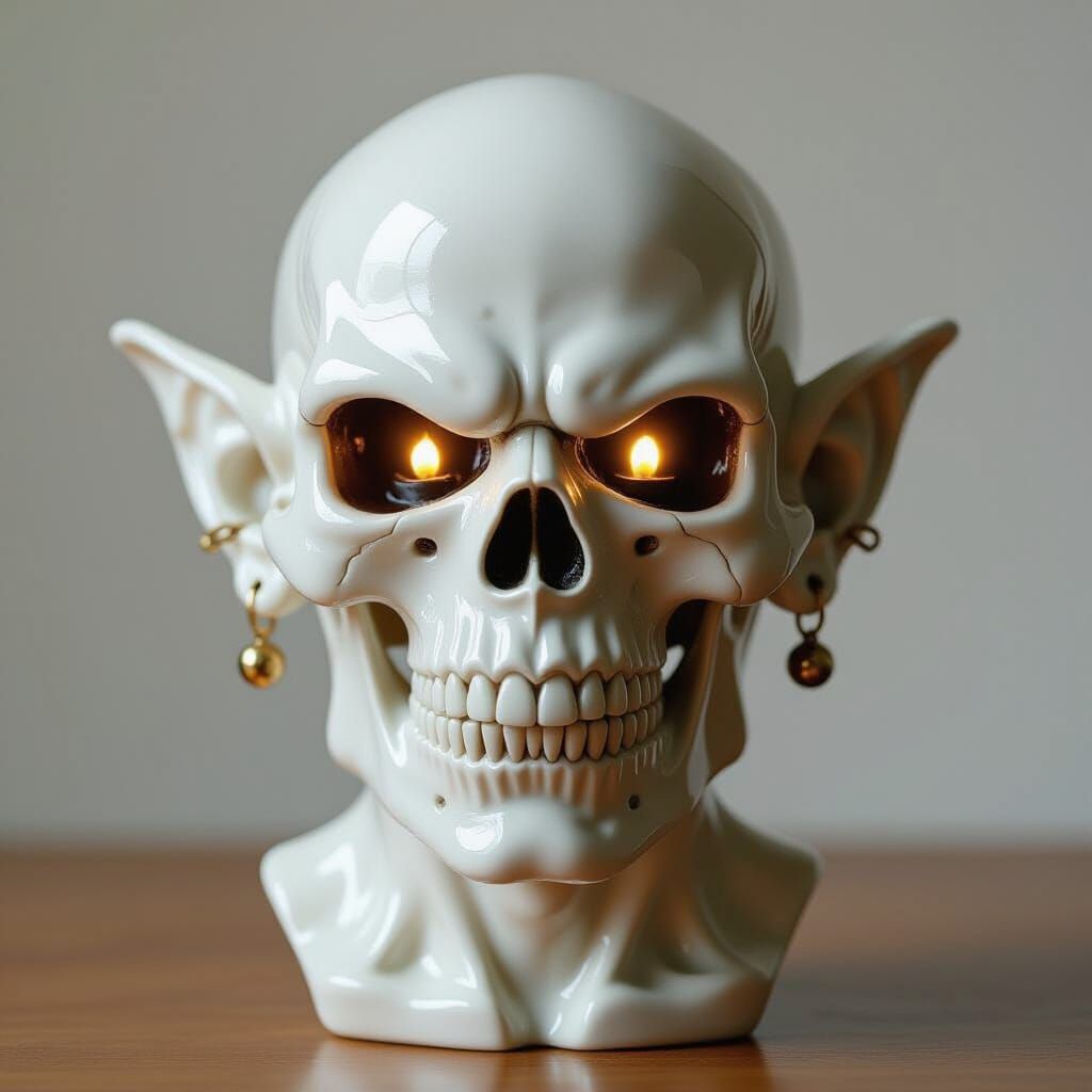 Porcelain Orc Head Lit by Candlelight