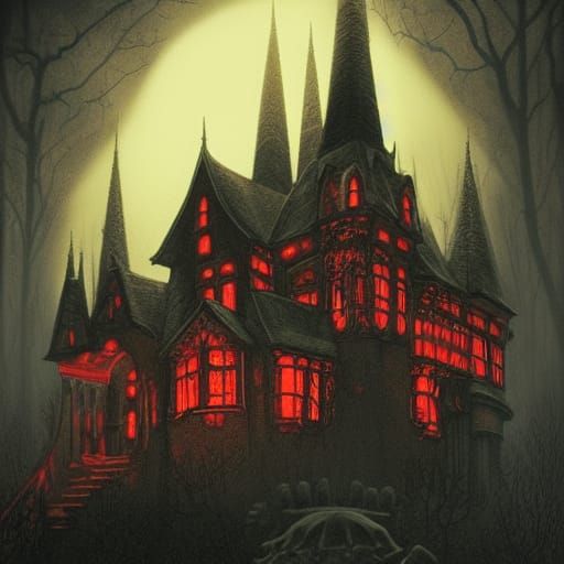 Haunted Castle at Night in Ethereal Fantasy Style