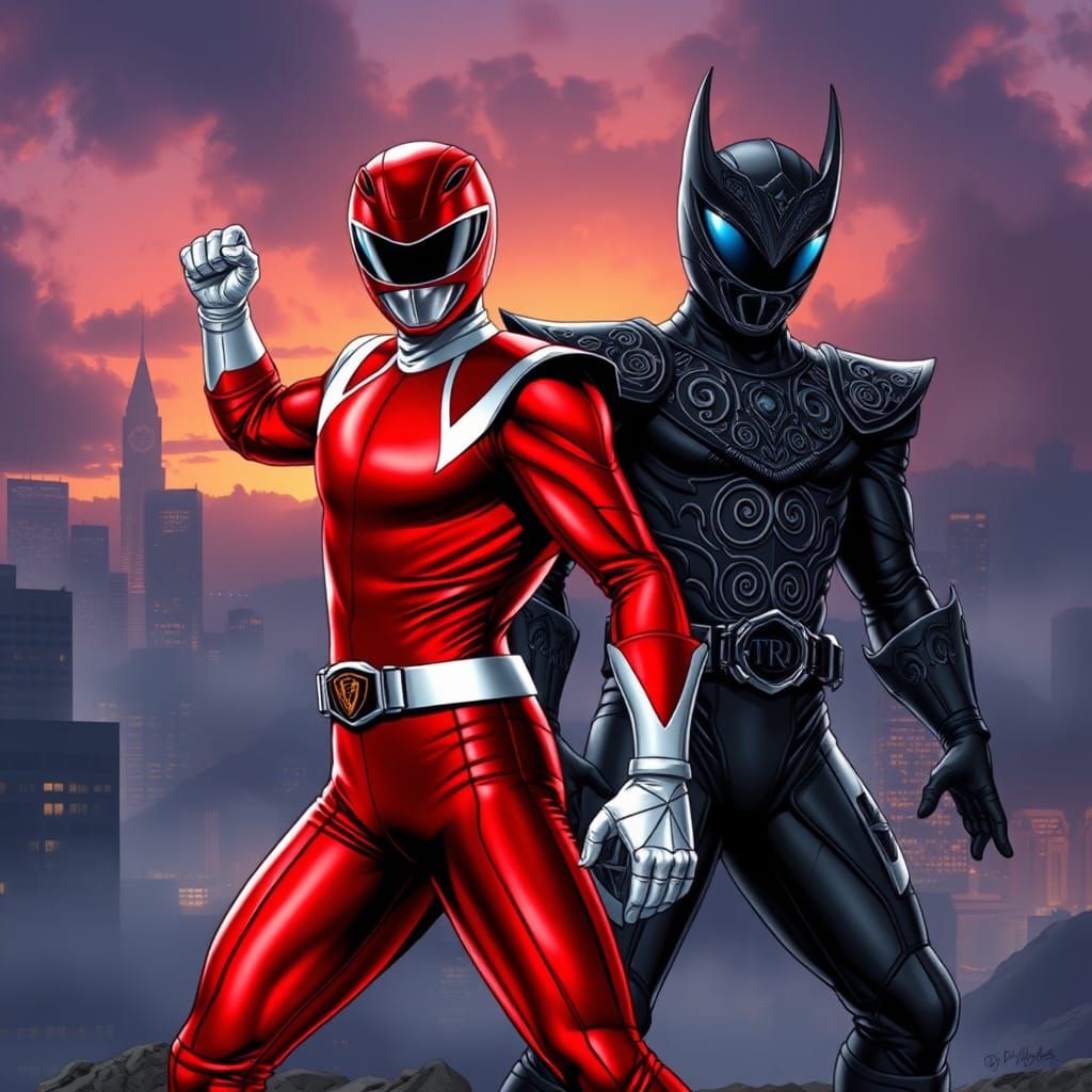 Red Power Ranger teaming up with a Black Topaz Power Ranger