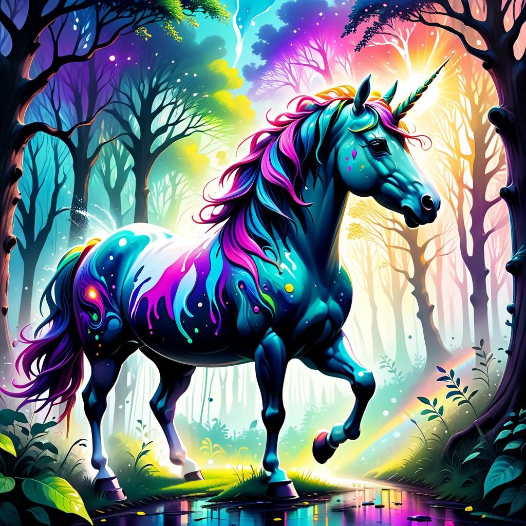Mystical Unicorn in Enchanted Forest Street Art